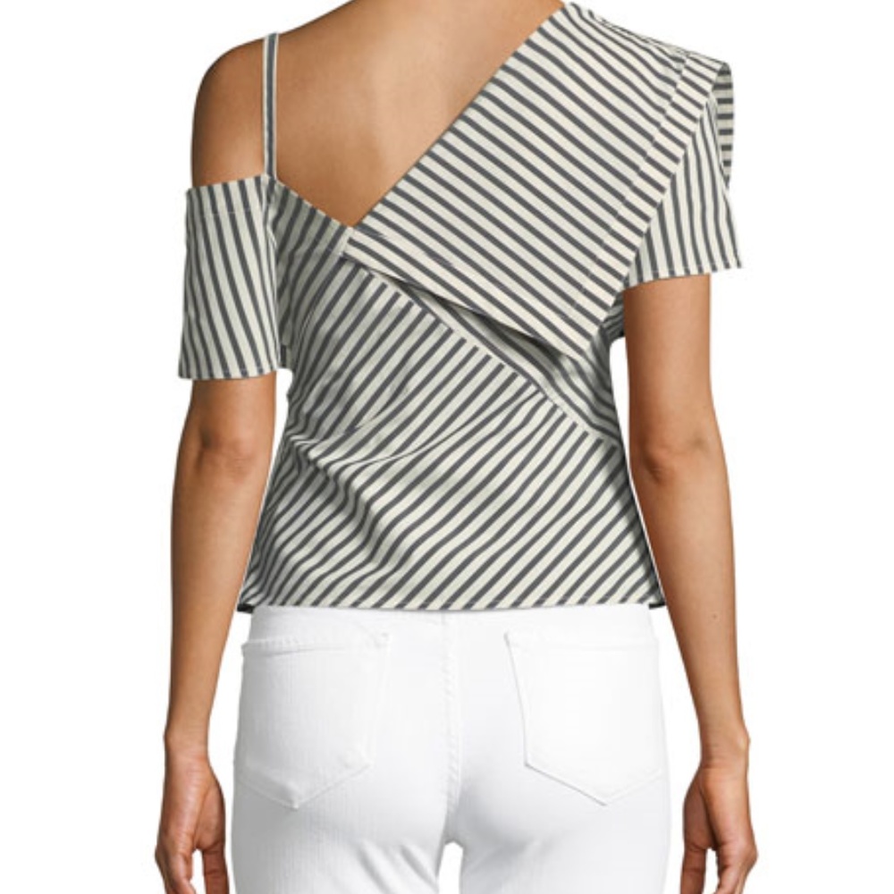 Theory Bryson Striped 1-shoulder Fold-over Top SZP - Picture 2 of 8